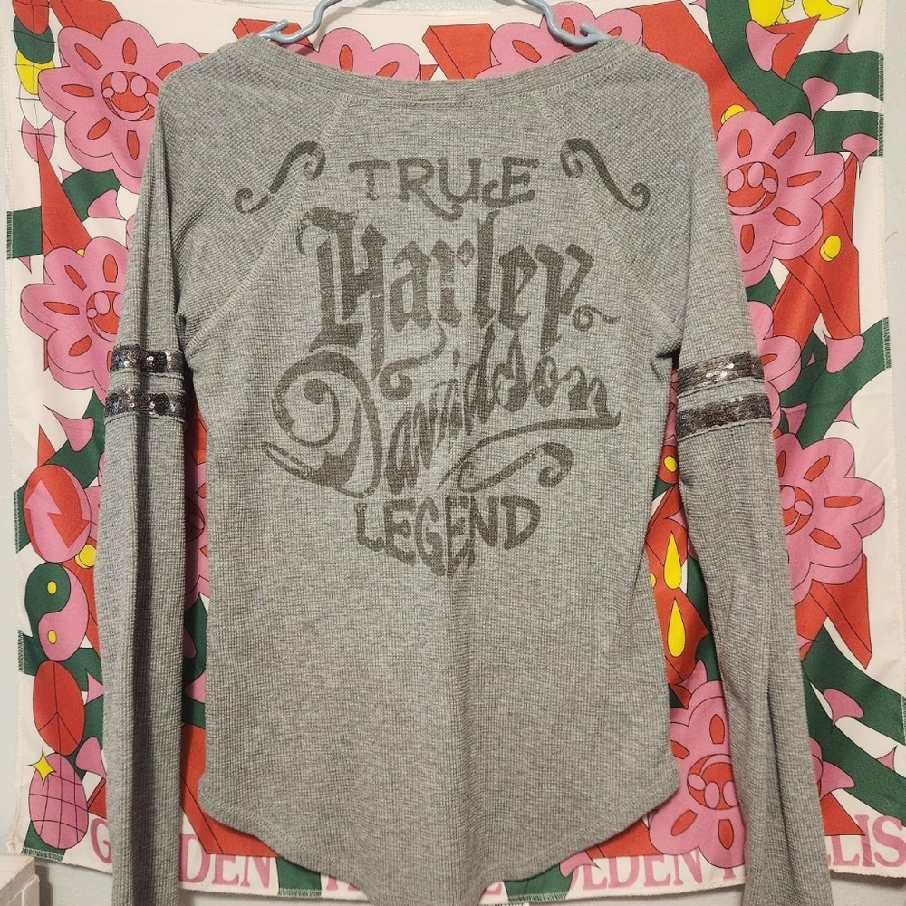Harley Davidson Gray Henley with sequins